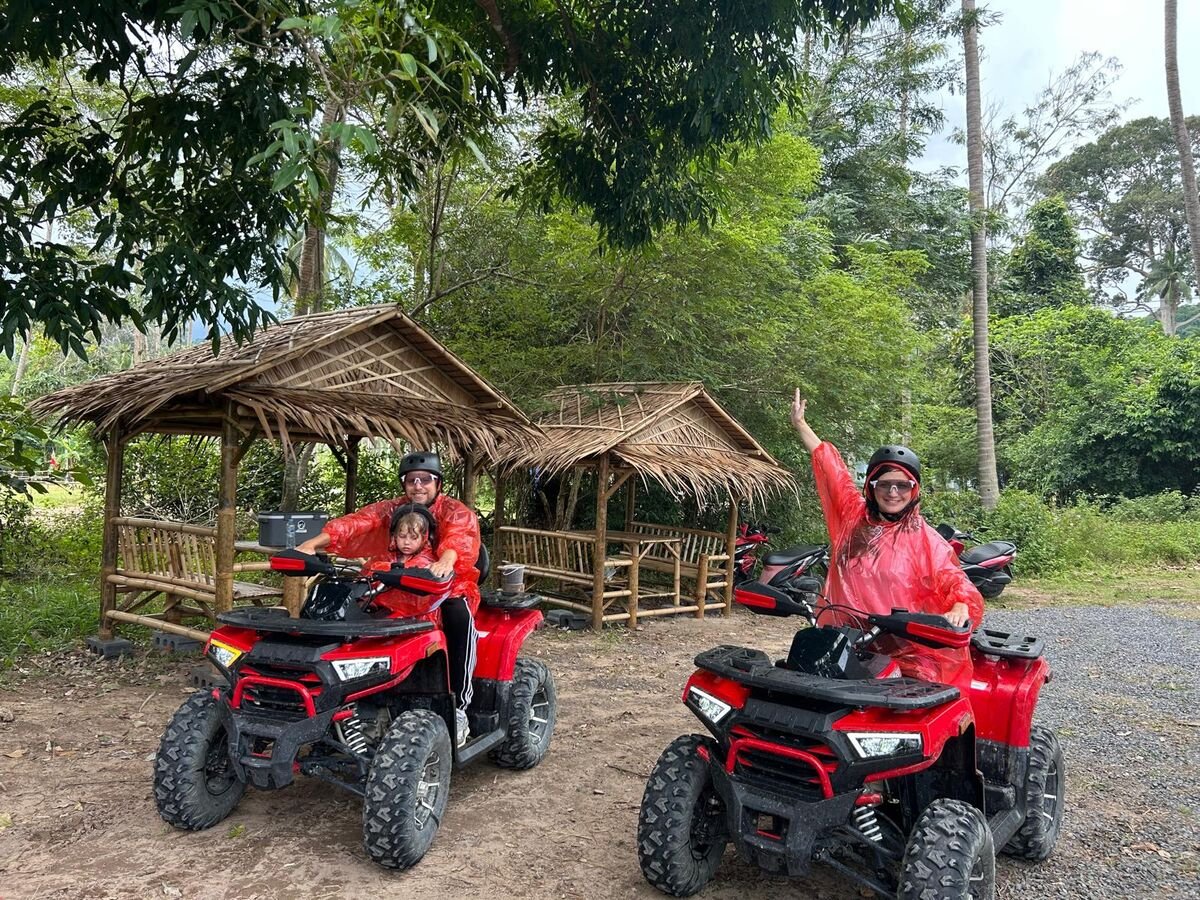 Family enjoying ATV tour in Koh Samui rain or shine